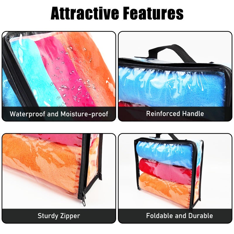 Hlimior 10 Pieces Large Clear Travel Packing Cube ï¼ŒClear Vinyl Zippered Storage Bags See Through Moving Bag Plastic Storage Bags PVC Multipurpose Pouch with Handle for Sweater Shirts Dress Storage - Image 3