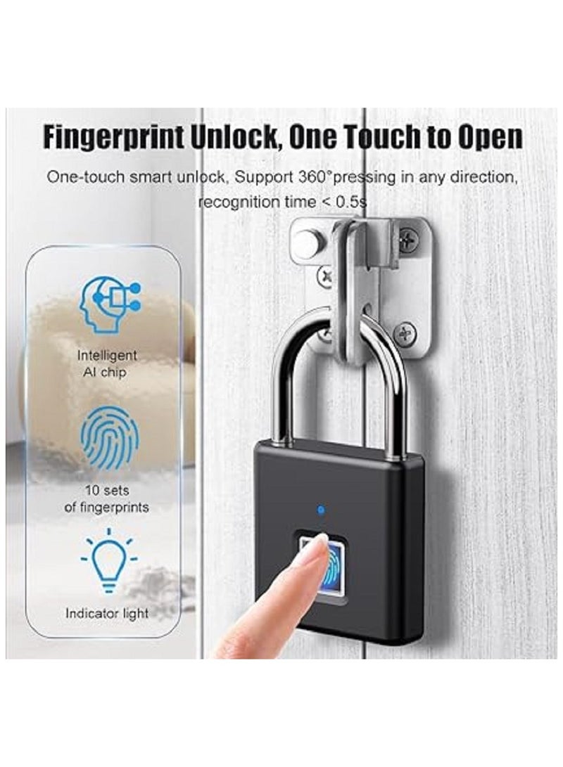 Fingerprint Padlock, Mini Smart Padlock Ultra Light One Touch Open Fingerprint Lock with USB Charging, Gym Locker Lock, Biometric Lock, Locker Lock for Bike, School Locker, Anti-Theft  - Image 1
