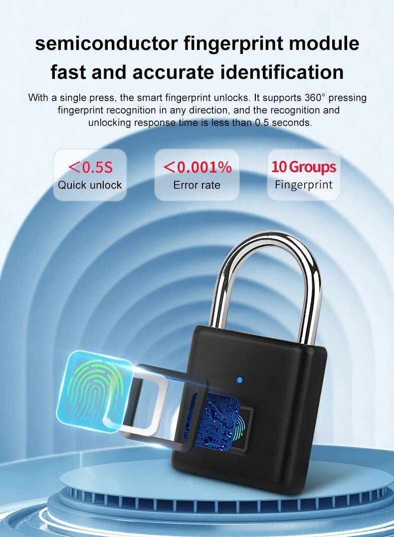 Fingerprint Padlock, Mini Smart Padlock Ultra Light One Touch Open Fingerprint Lock with USB Charging, Gym Locker Lock, Biometric Lock, Locker Lock for Bike, School Locker, Anti-Theft  - Image 3