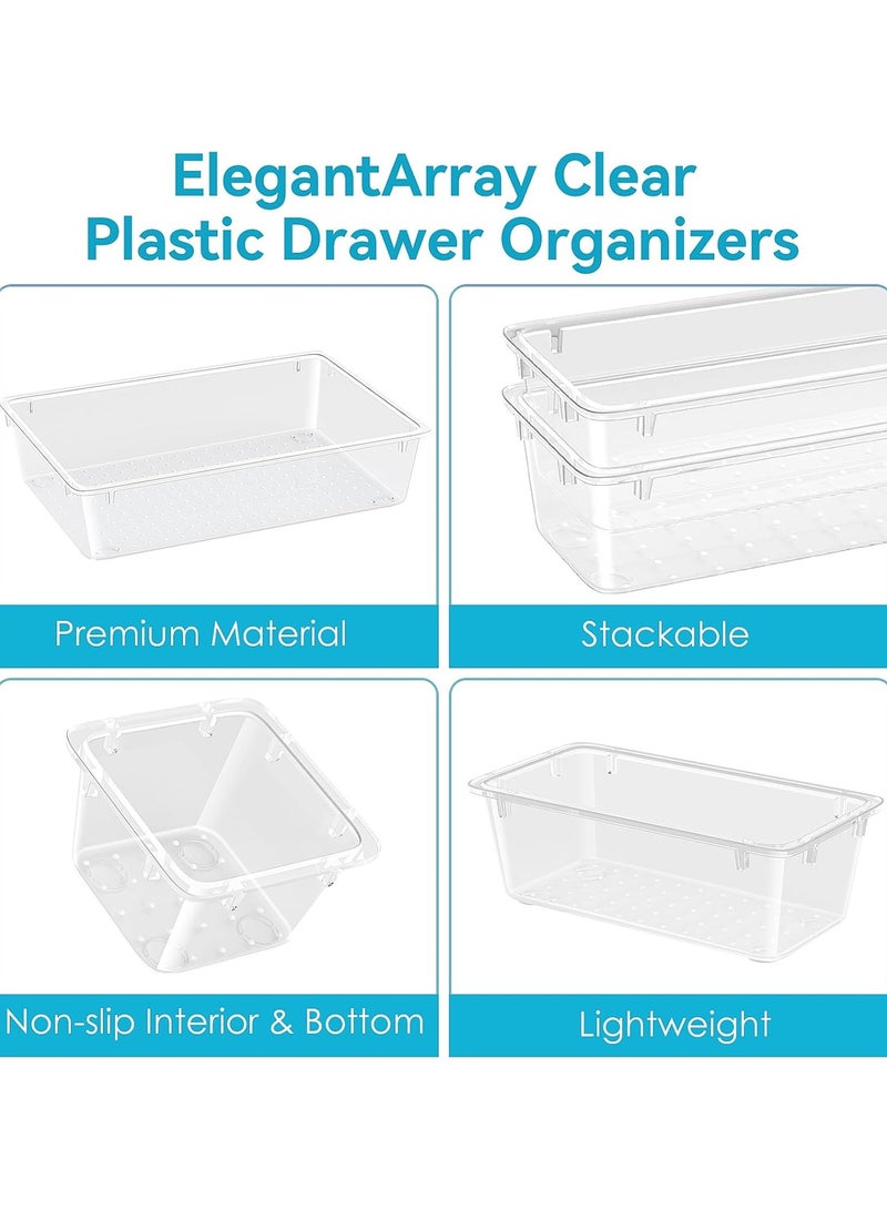 12 Piece Drawer Organizer Set, 3 Sizes Storage Drawer Units, Clear Plastic Makeup Organizer and Storage Boxes for Makeup, Stationery, and Multi-Tools for Bathroom, Office, and Bedroom - Image 5