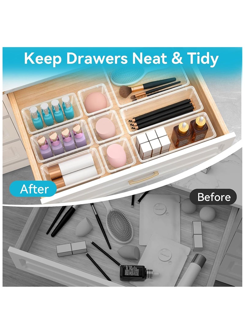 12 Piece Drawer Organizer Set, 3 Sizes Storage Drawer Units, Clear Plastic Makeup Organizer and Storage Boxes for Makeup, Stationery, and Multi-Tools for Bathroom, Office, and Bedroom - Image 4
