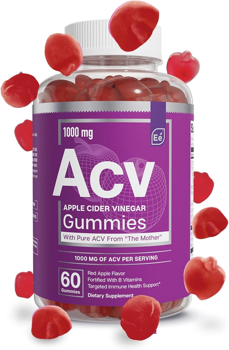 Essential Elements Apple Cider Vinegar Gummies from The Mother  NaturallySourced Vegan ACV with Folic Acid and Vitamin B6  B12 60 Count - Image 1