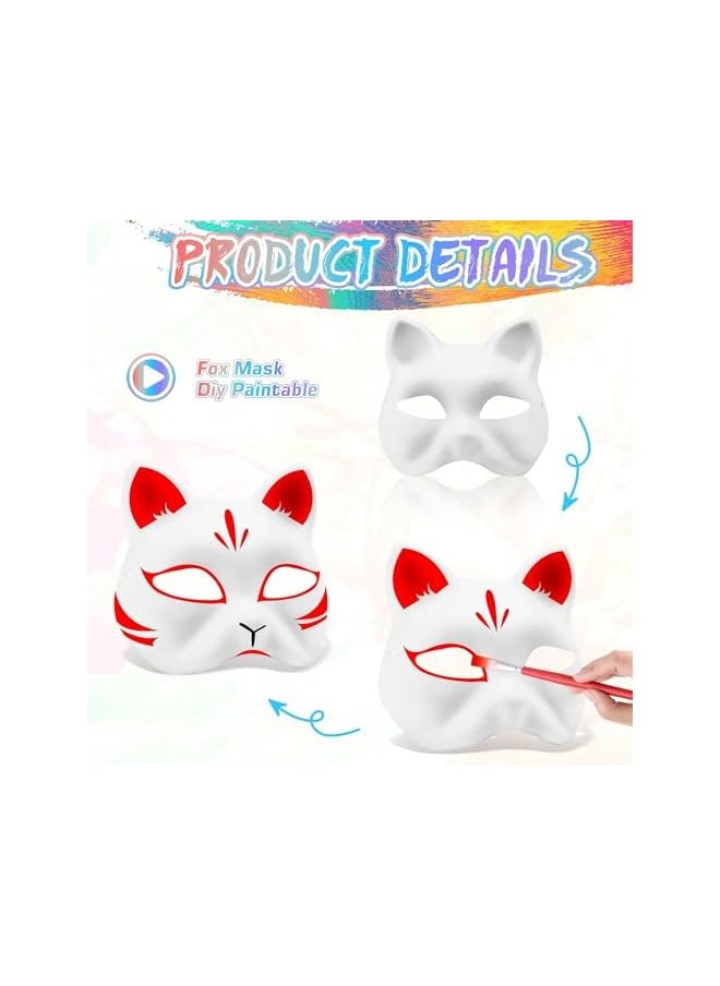 The Bros Cat Fox Mask, White Paper Blank Mask, DIY Animal Unpainted Craft Mask for Party Masquerade Costume Halloween, Pack of 6  - Image 2