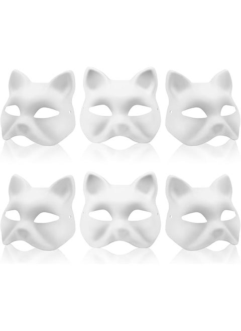 Cat Fox Mask, White Paper Blank Mask, DIY Animal Unpainted Craft Mask for Party Masquerade Costume Halloween, Pack of 6