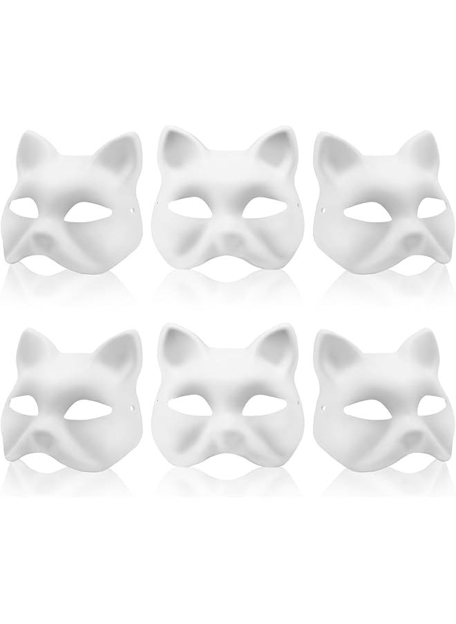 The Bros Cat Fox Mask, White Paper Blank Mask, DIY Animal Unpainted Craft Mask for Party Masquerade Costume Halloween, Pack of 6  - Image 1