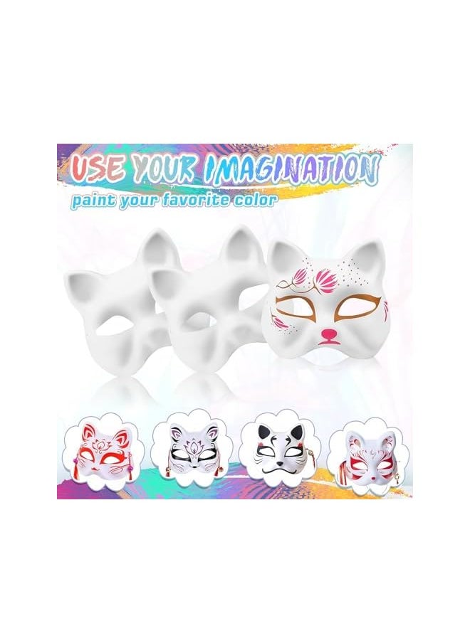 The Bros Cat Fox Mask, White Paper Blank Mask, DIY Animal Unpainted Craft Mask for Party Masquerade Costume Halloween, Pack of 6  - Image 3
