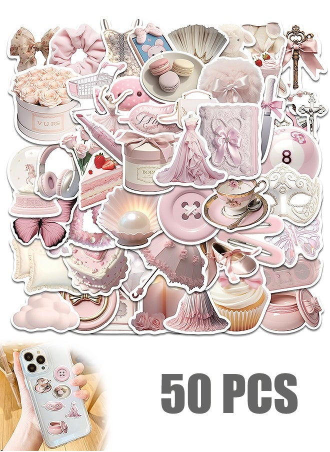 Beyond 50Pcs Girls Gentle Ballet Pink Sticker, Pink Aesthetic Graffiti Sticker for Kids Teens, Cute Pink Laptops Decals for Water Bottles Journal Bag Phone  - Image 1