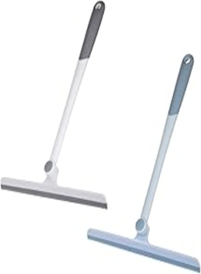 CLEACE Shower Squeegee Silicone Glass Window Squeegee with Non-Slip 13 Inch Long Handle for Shower Doors, Bathroom, Windows, Kitchen, Mirror and Car Glass Grey&Blue(2pcs)