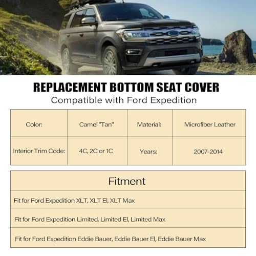 Sekeseauto Front Passenger Side Bottom Replacement Perforated Leather Seat Cover Tan #4C 2C or 1C Compatible with Ford Expedition 2007 2008 2009 2010 2012 2013 2014 - Image 2