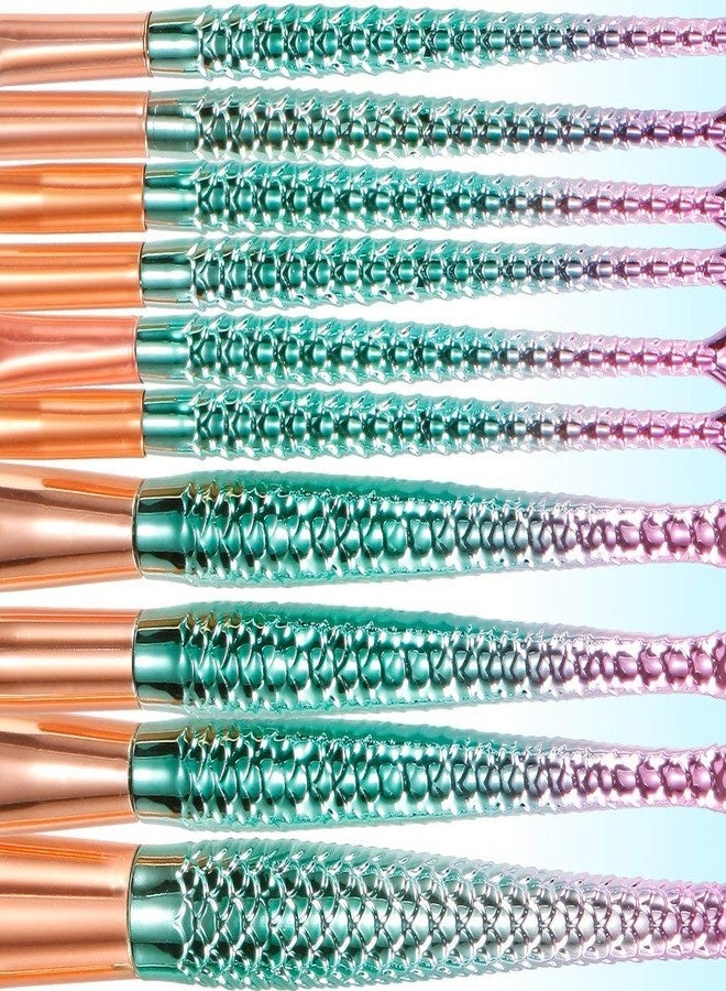 LANELLIE Soft Bristle Beauty 10 pcs Mermaid Makeup Brush Set Chubby Fish Soft Nylon Bristles Beauty Brushes Kit Foundation Blending Blush Concealer Cosmetic Tools Washing Board&Lash Brush-10 PCS - Image 3