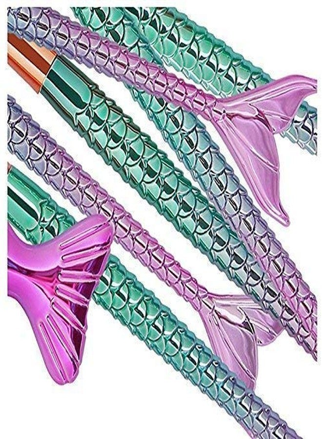 LANELLIE Soft Bristle Beauty 10 pcs Mermaid Makeup Brush Set Chubby Fish Soft Nylon Bristles Beauty Brushes Kit Foundation Blending Blush Concealer Cosmetic Tools Washing Board&Lash Brush-10 PCS - Image 4