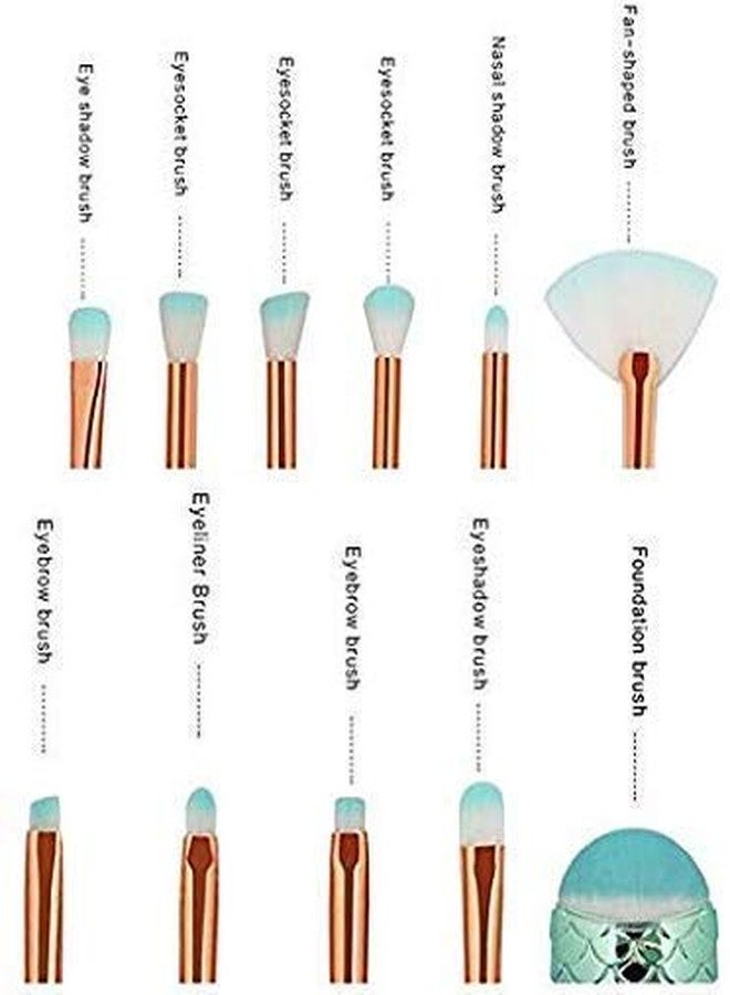 LANELLIE Soft Bristle Beauty 10 pcs Mermaid Makeup Brush Set Chubby Fish Soft Nylon Bristles Beauty Brushes Kit Foundation Blending Blush Concealer Cosmetic Tools Washing Board&Lash Brush-10 PCS - Image 5