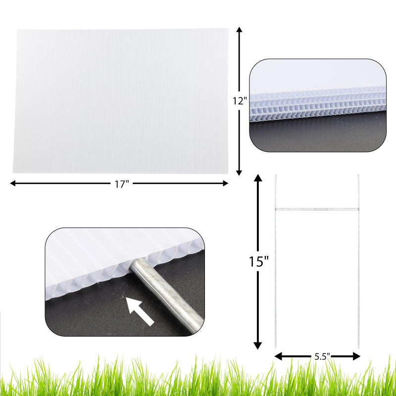 ONEXIZ 4 Pack Blank Yard Signs 17 x 12 in with Metal Stakes, White Plastic Yard Lawn Sign for Birthday Decoration,Garage Sale,Guidepost, Open House, Rent - Image 2