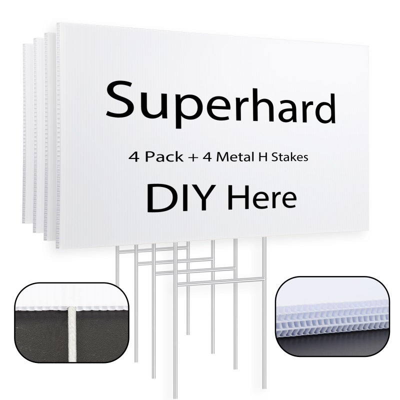 ONEXIZ 4 Pack Blank Yard Signs 17 x 12 in with Metal Stakes, White Plastic Yard Lawn Sign for Birthday Decoration,Garage Sale,Guidepost, Open House, Rent - Image 1