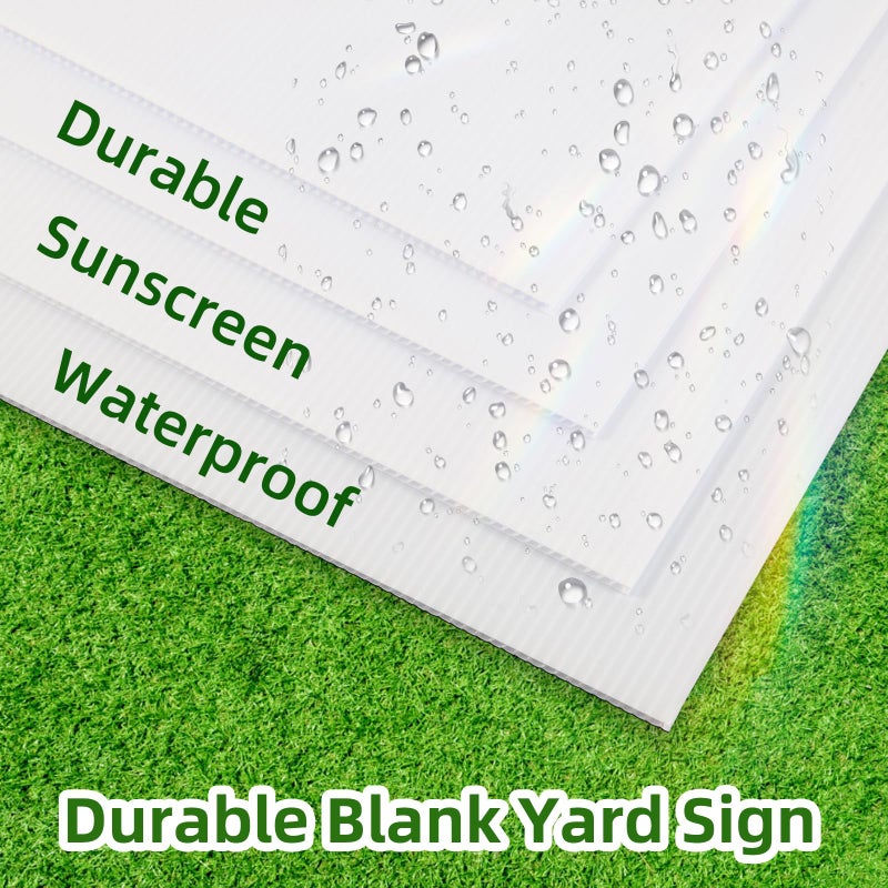 ONEXIZ 4 Pack Blank Yard Signs 17 x 12 in with Metal Stakes, White Plastic Yard Lawn Sign for Birthday Decoration,Garage Sale,Guidepost, Open House, Rent - Image 3