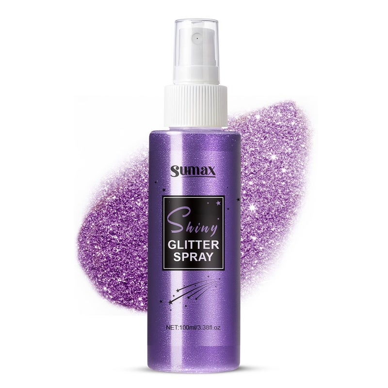 Purple Glitter Spray 3.38oz Buildable Formula Non-Sticky Quick-Drying Shine And Shimmer For Hair Body Face - Image 1