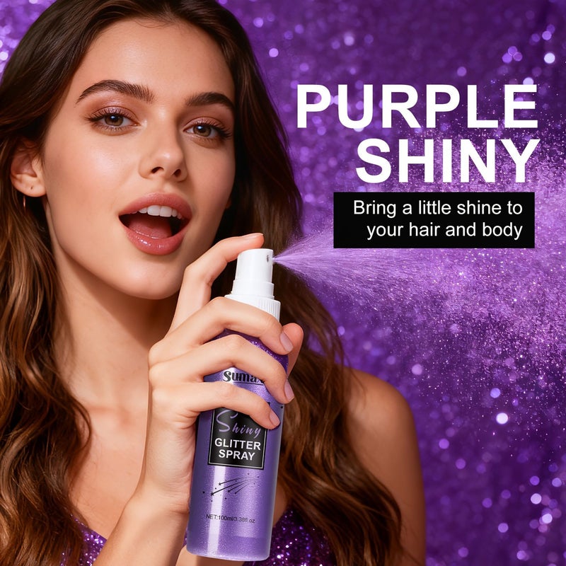 Purple Glitter Spray 3.38oz Buildable Formula Non-Sticky Quick-Drying Shine And Shimmer For Hair Body Face - Image 4