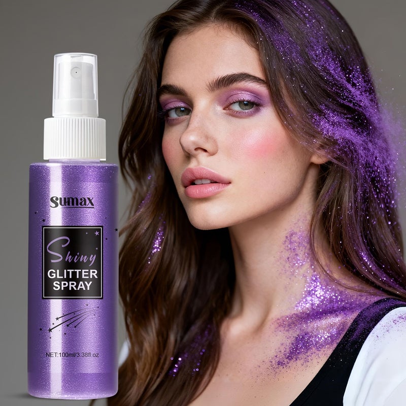 Purple Glitter Spray 3.38oz Buildable Formula Non-Sticky Quick-Drying Shine And Shimmer For Hair Body Face - Image 2