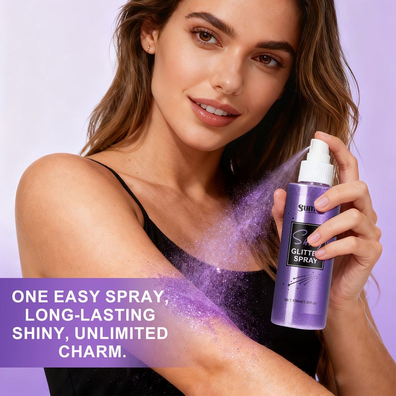 Purple Glitter Spray 3.38oz Buildable Formula Non-Sticky Quick-Drying Shine And Shimmer For Hair Body Face - Image 3