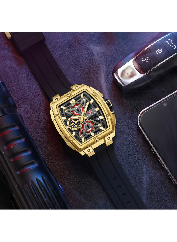 Mini Focus Mini Focus Men’s Quartz Watch MF0602G – Gold Case with Black Silicone Strap - Image 3