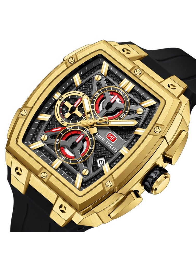 Mini Focus Mini Focus Men’s Quartz Watch MF0602G – Gold Case with Black Silicone Strap - Image 2