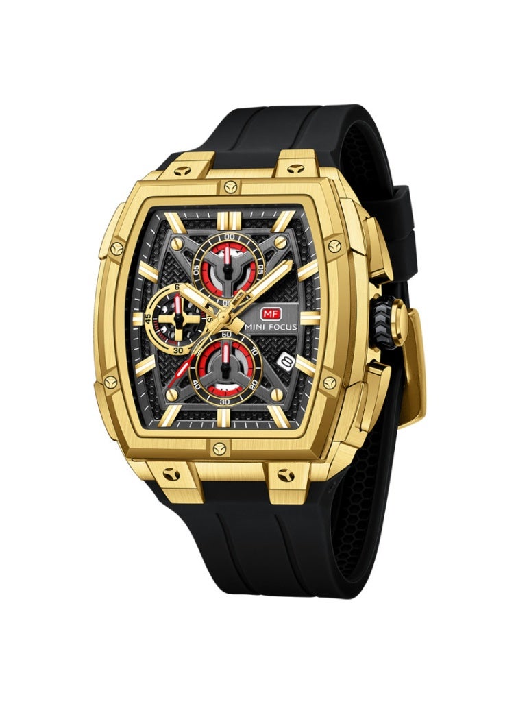 Mini Focus Mini Focus Men’s Quartz Watch MF0602G – Gold Case with Black Silicone Strap - Image 1