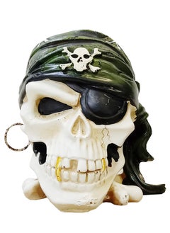 YINZUO Halloween Skull Pirate Sculpture - Global Nautical Captain Skeleton Head Piggy Bank, Scary Money Jar Statue, Holders Skull Ashtray with Lid  - Image 1