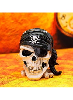 YINZUO Halloween Skull Pirate Sculpture - Global Nautical Captain Skeleton Head Piggy Bank, Scary Money Jar Statue, Holders Skull Ashtray with Lid  - Image 5