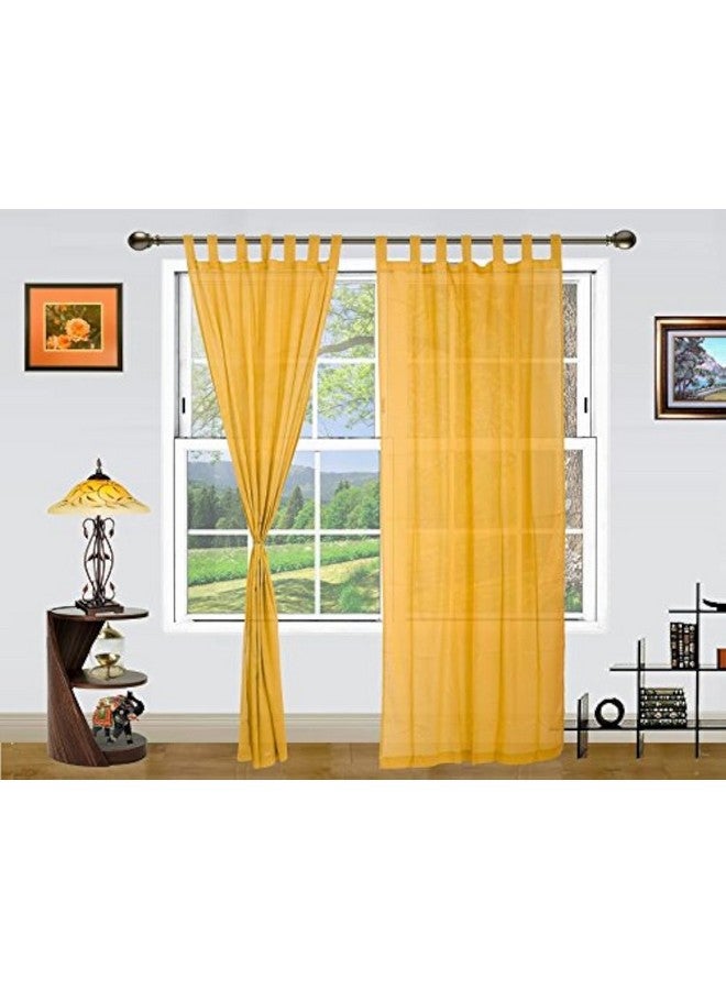 Dekor World Dekor World Summer Fun Cotton Yellow Loop Curtain Set (Pack of 2 Pcs)-110x215cm (4x7 Feet) Door Curtainfor Living Room and Bedroom - Image 1