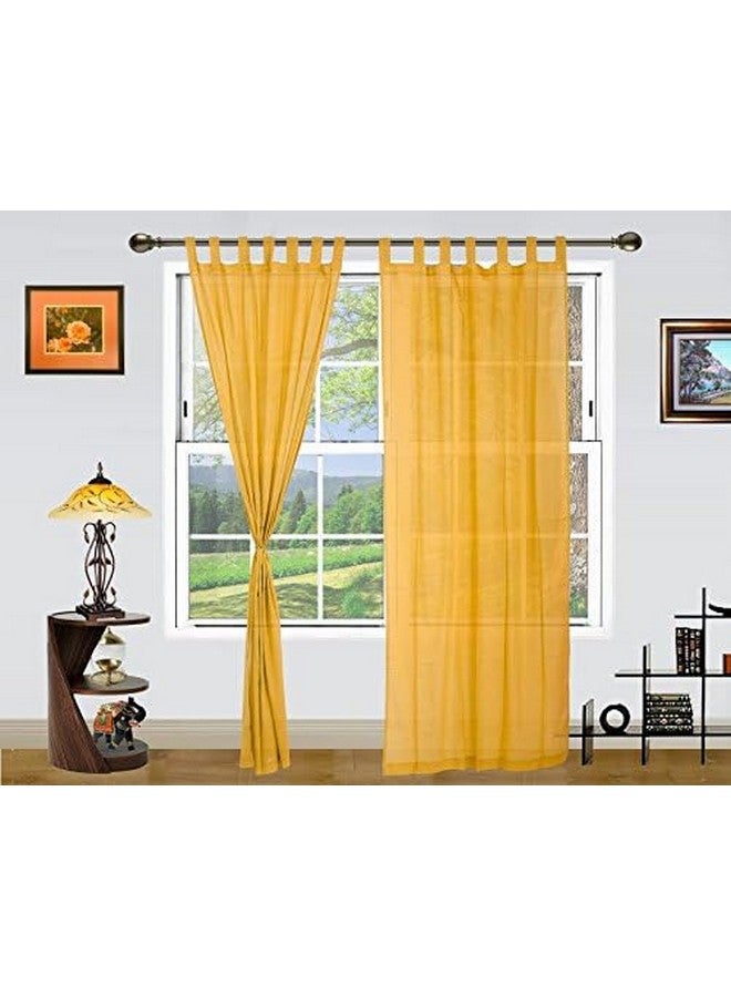 Dekor World Dekor World Summer Fun Cotton Yellow Loop Curtain Set (Pack of 2 Pcs)-110x215cm (4x7 Feet) Door Curtainfor Living Room and Bedroom - Image 2