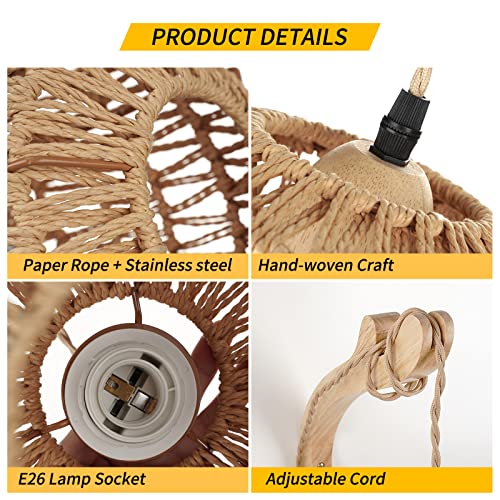 FRIDEKO HOME Frideko Rattan Wall Lamp with Plug in Cord Hand Woven Plug in Wall Sconces Paper Rope Wall Light Farmhouse Wall Sconce Wall Mounted Light Boho Wall Sconces Wall Lighting for Bedroom Living Room - Image 5