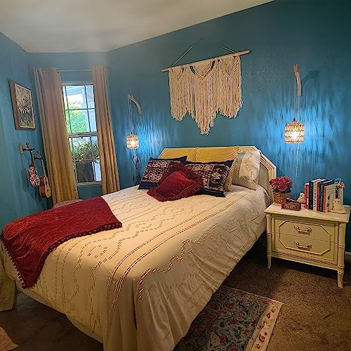 FRIDEKO HOME Frideko Rattan Wall Lamp with Plug in Cord Hand Woven Plug in Wall Sconces Paper Rope Wall Light Farmhouse Wall Sconce Wall Mounted Light Boho Wall Sconces Wall Lighting for Bedroom Living Room - Image 3
