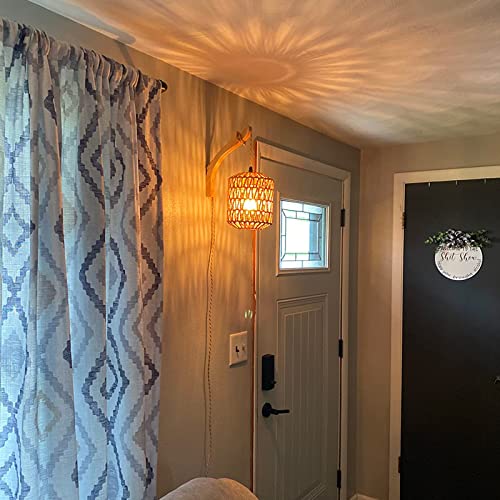 FRIDEKO HOME Frideko Rattan Wall Lamp with Plug in Cord Hand Woven Plug in Wall Sconces Paper Rope Wall Light Farmhouse Wall Sconce Wall Mounted Light Boho Wall Sconces Wall Lighting for Bedroom Living Room - Image 2