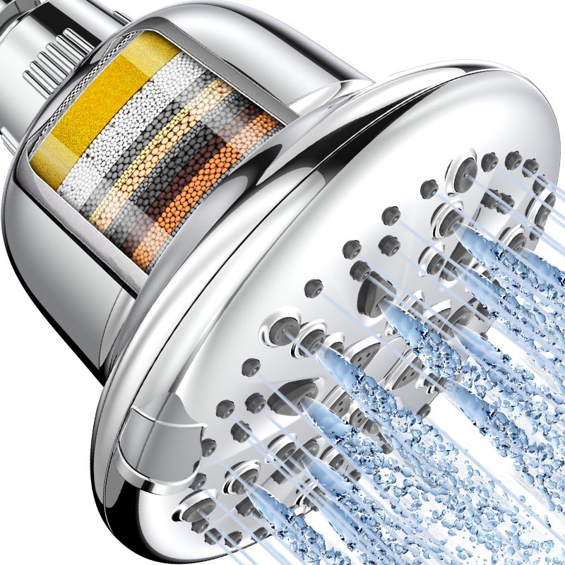 Cobbe Filtered Shower Head 7 Modes High Pressure Shower Heads 16 Stage Shower Head Filter for Hard Water for Remove Chlorine and Harmful Substances Luxury Polished Chrome 5 Inch Round
