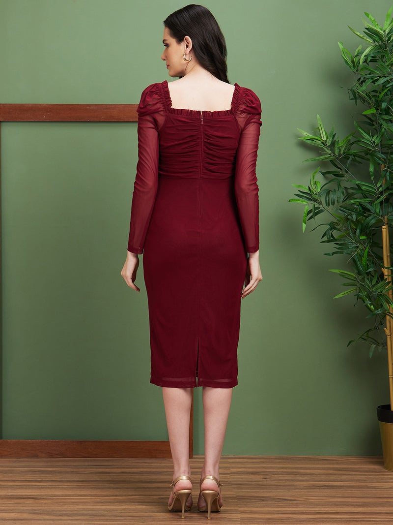 globus Globus Women Square Neck Long Puff Sleeves Smocked Bodycon Party Dress  - Image 3