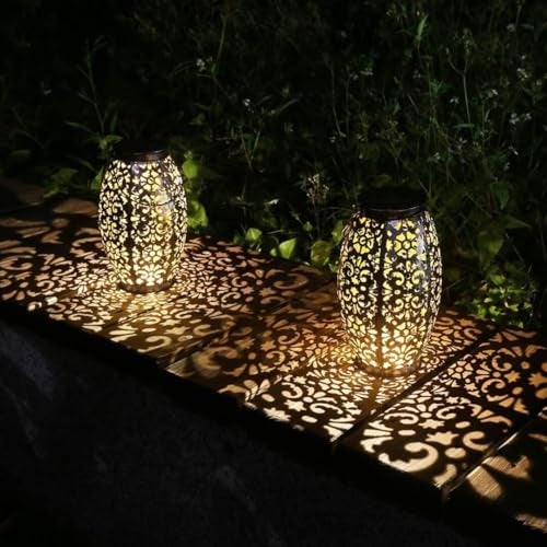 Kaixoxin 2 Pack Solar Lantern Lights for Hanging or Table Outdoor Solar Light for Patio Courtyard Garden (Silver-2pack) - Image 1