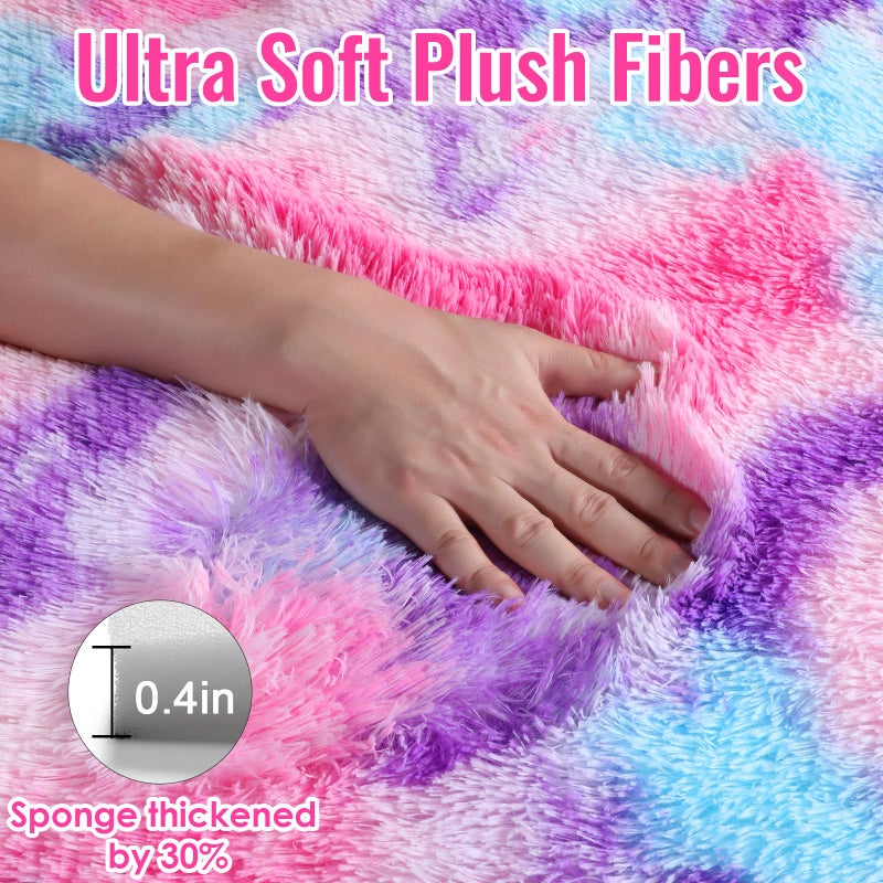 PAGISOFE Ultra Soft Rainbow Area Rugs for Girls Bedoom 4x6 Ft, Fluffy Cute Colorful Pastel Princess Carpet for Kids Teens Nursery,Dorm Rug for Room Decor Aesthetic,Hot Pink Purple Bedroom Decor - Image 5
