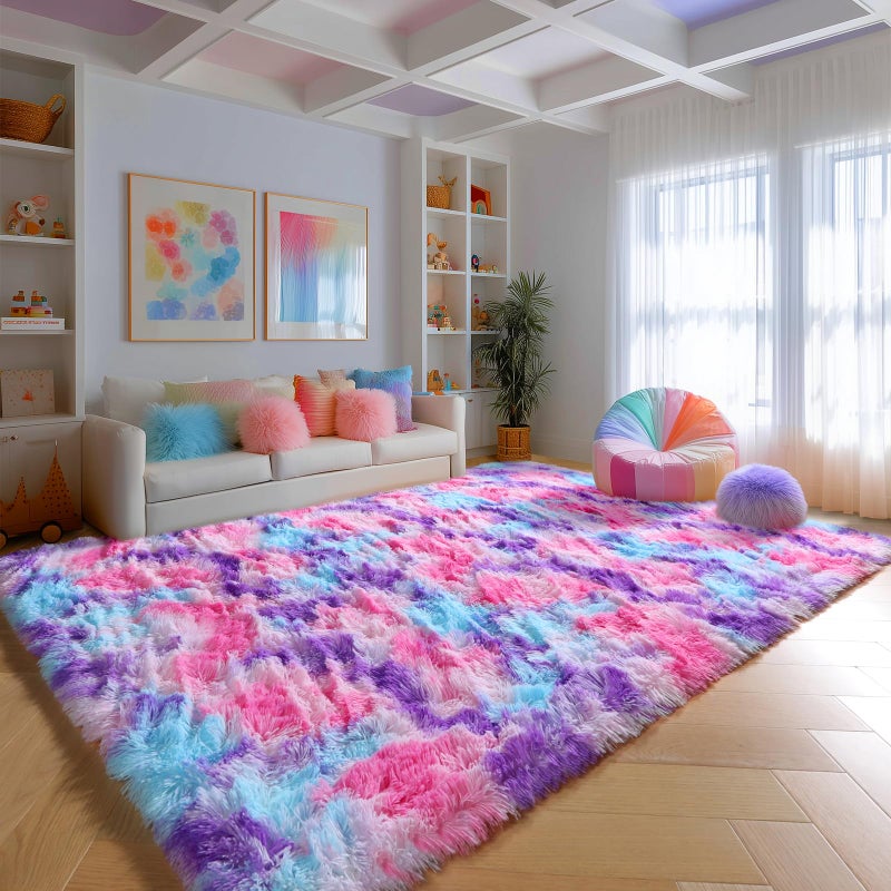 PAGISOFE Ultra Soft Rainbow Area Rugs for Girls Bedoom 4x6 Ft, Fluffy Cute Colorful Pastel Princess Carpet for Kids Teens Nursery,Dorm Rug for Room Decor Aesthetic,Hot Pink Purple Bedroom Decor - Image 4