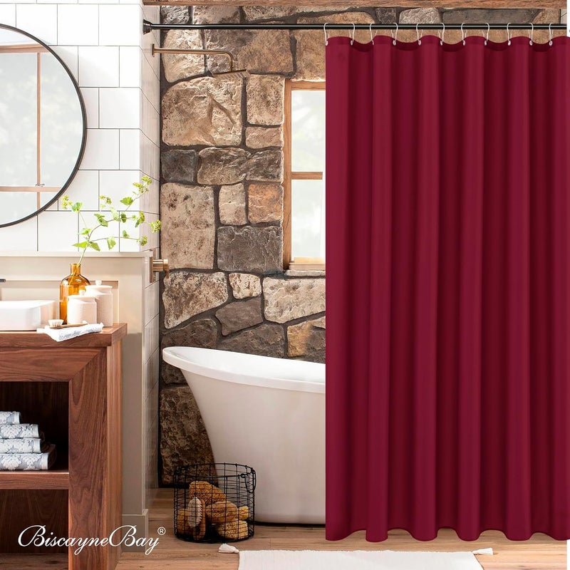 Biscaynebay Extra Long Fabric Shower Curtain Liners 72" Width by 84" Length, Burgundy Water Resistant Bathroom Curtains Rust Resistant Grommets Top Weighted Bottom Machine Washable - Image 2