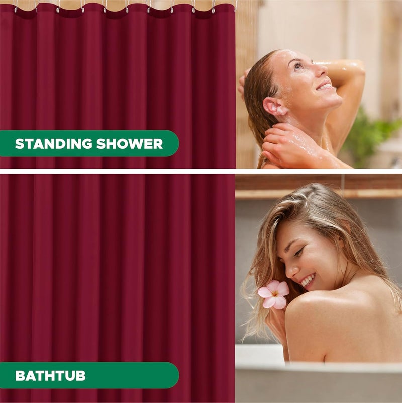 Biscaynebay Extra Long Fabric Shower Curtain Liners 72" Width by 84" Length, Burgundy Water Resistant Bathroom Curtains Rust Resistant Grommets Top Weighted Bottom Machine Washable - Image 5