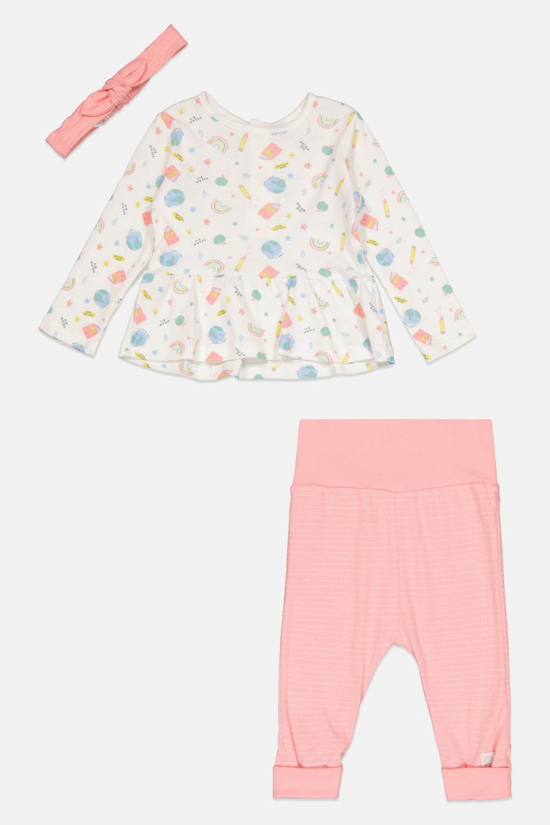 Lily & Jack Toddler Girls 3 Pc Set Printed Top With Pants And Headband, White  - Image 1