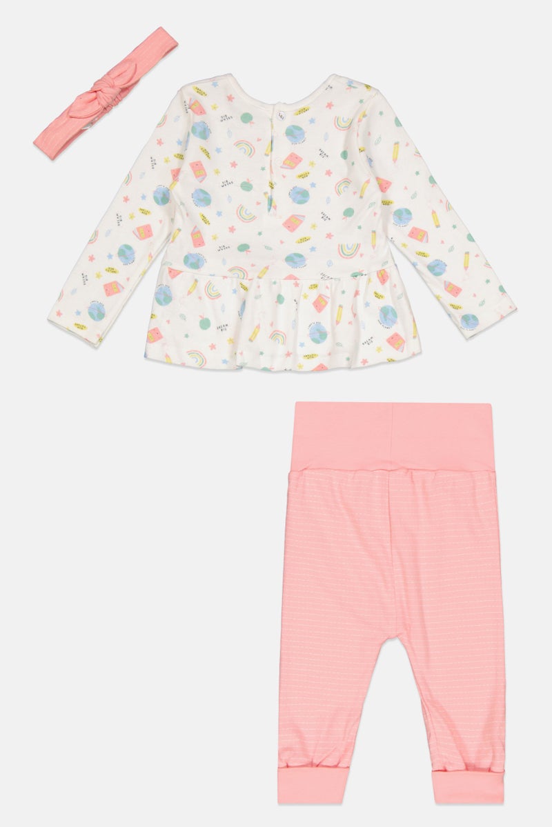 Lily & Jack Toddler Girls 3 Pc Set Printed Top With Pants And Headband, White  - Image 2