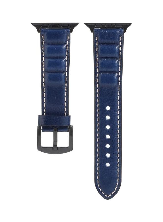 NIBEMINENT Genuine Leather Watchband For Apple Watch Series 7 41mm/6 & SE 5 4 40mm/3 2 1 38mm Blue - Image 3