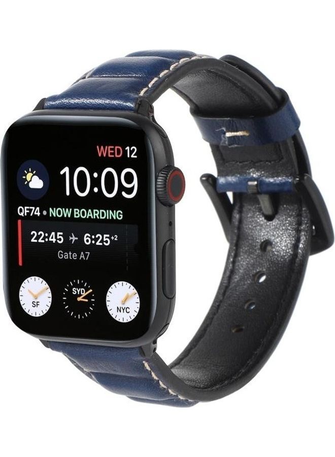 NIBEMINENT Genuine Leather Watchband For Apple Watch Series 7 41mm/6 & SE 5 4 40mm/3 2 1 38mm Blue - Image 1