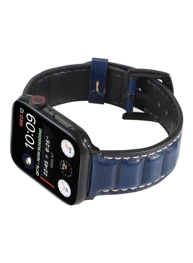 NIBEMINENT Genuine Leather Watchband For Apple Watch Series 7 41mm/6 & SE 5 4 40mm/3 2 1 38mm Blue - Image 4