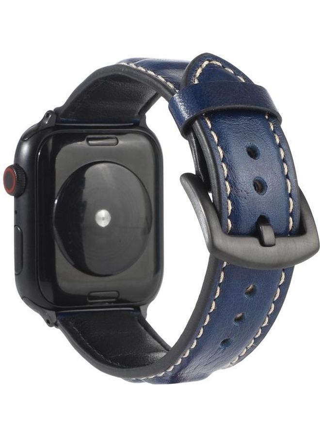 NIBEMINENT Genuine Leather Watchband For Apple Watch Series 7 41mm/6 & SE 5 4 40mm/3 2 1 38mm Blue - Image 2