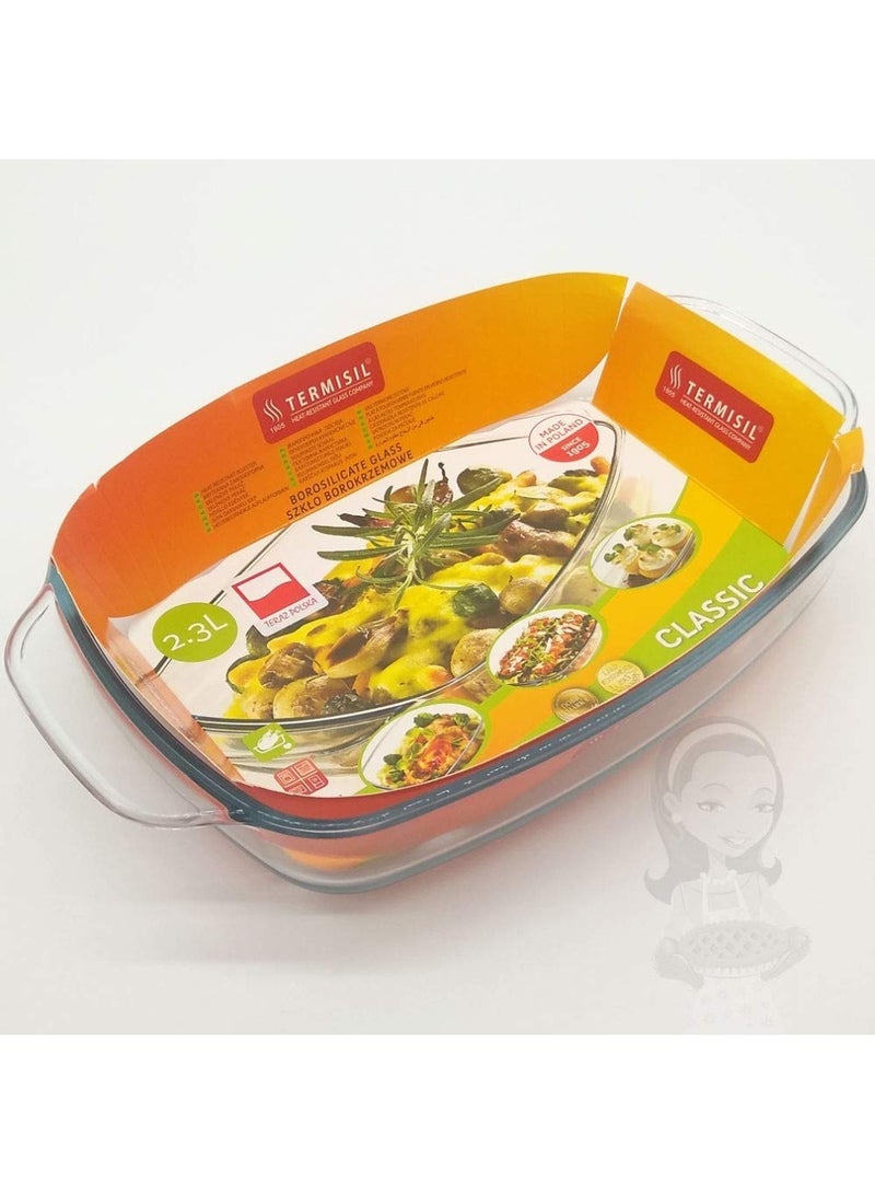 Termisil صينية فرن زجاجية مستطيلة 2.3 لتر من البورسليكات مقاومة للحرارة مناسبة للموقد الغازي والكهربائي والفرن.