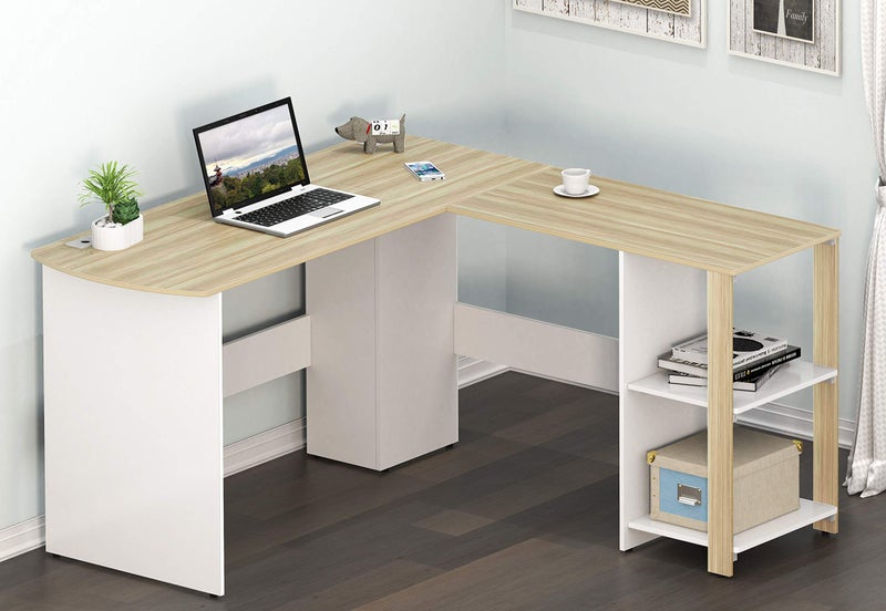 SHW 51 x 51 Inches LShaped Home Office Wood Corner Desk wtih Storage Oak