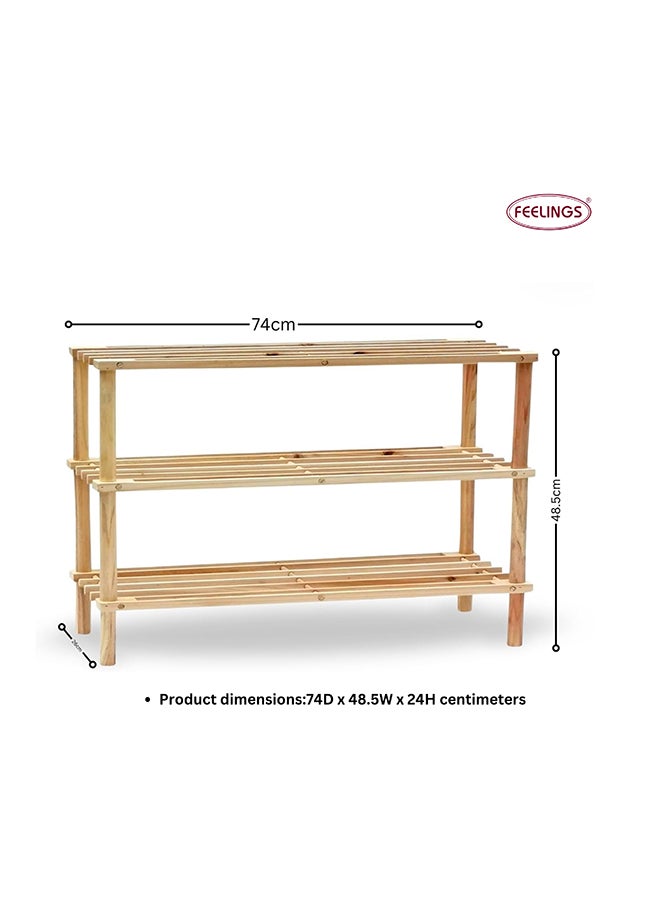 Feelings Wooden Shoe Rack 3 Tier 74Cm Natural  - Image 2