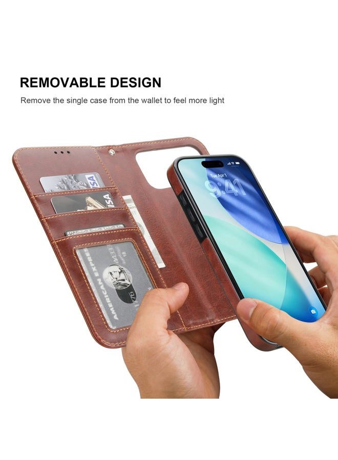 Bocasal for iPhone 17 Pro Max Wallet Case Compatible with MagSafe Wireless Charging, RFID Blocking Magnetic Leather Case with Card Slots Holder Kickstand Detachable Wrist Strap 6.9 Inch (Brown) - Image 3